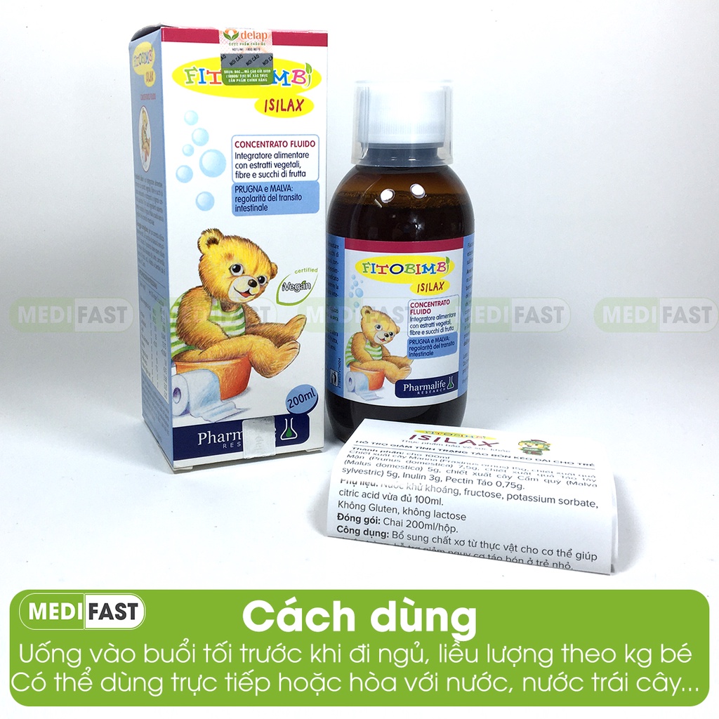 Isilax Bimbi Giảm táo bón cho bé bổ sung vitamin, chất xơ giúp hấp thụ tốt đường ruột khỏe - Nhập khẩu từ Ý - Chai 200ml