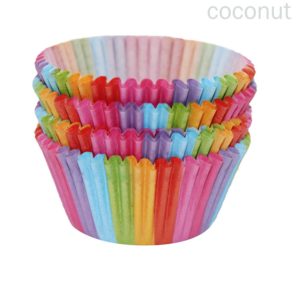 Set 100 Cốc Giấy Làm Bánh Cupcake Màu Cầu Vồng Xinh Xắn Tiện Dụng