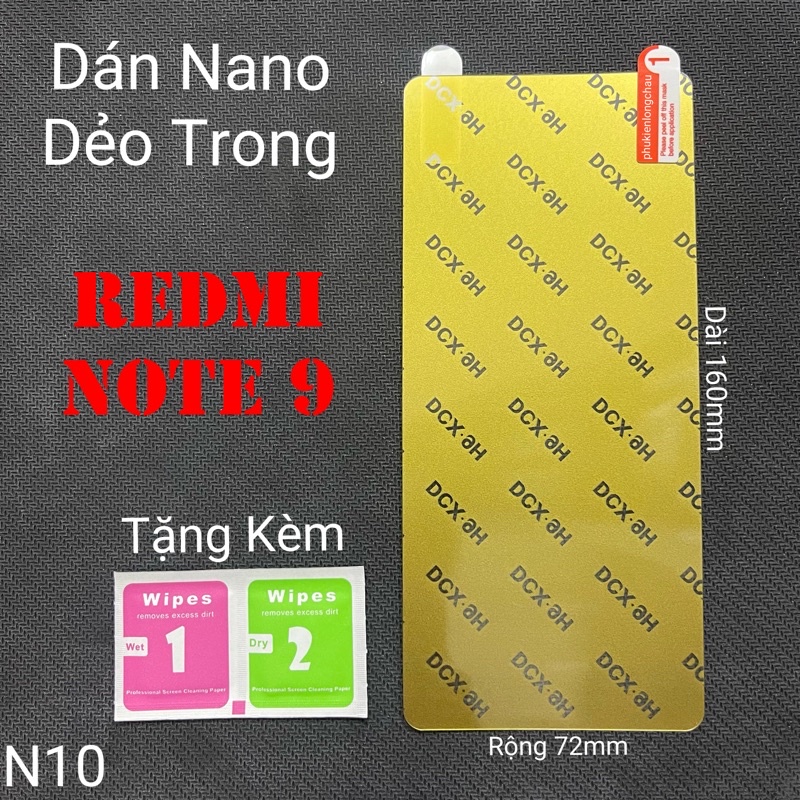 (N10)Miếng Dán Màn Hình Siêu Mỏng Dẻo Nano Cường Lực DCX-9H Xiaomi Redmi Note 9 / Redmi 10x 4G