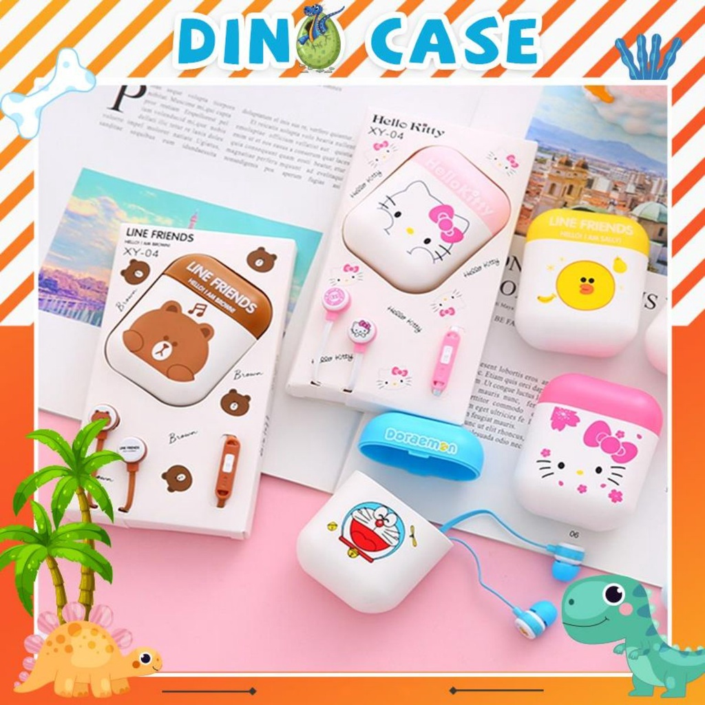 Tai nghe nhét tai thời trang Hàn Quốc cực cute có míc vịt saly-doremon- thỏ cony ( Tặng hộp dựng)