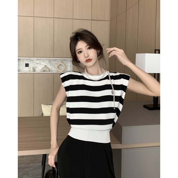 Áo Thun Không Tay Dáng Ôm Kẻ Sọc Gợi Cảm Thời Trang Hàn Quốc Cho Nữ
