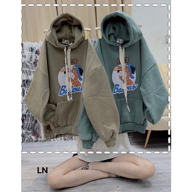 Áo hoodie nỉ cotton chú chó Balous LN12