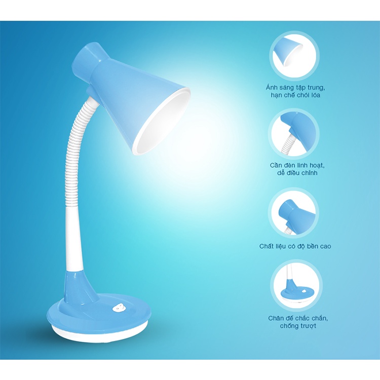 Đèn bàn học chống cận 4W Điện Quang DKL08 BW L (kiểu chóa nhựa, xanh da trời - trắng bóng led ánh sáng trắng)