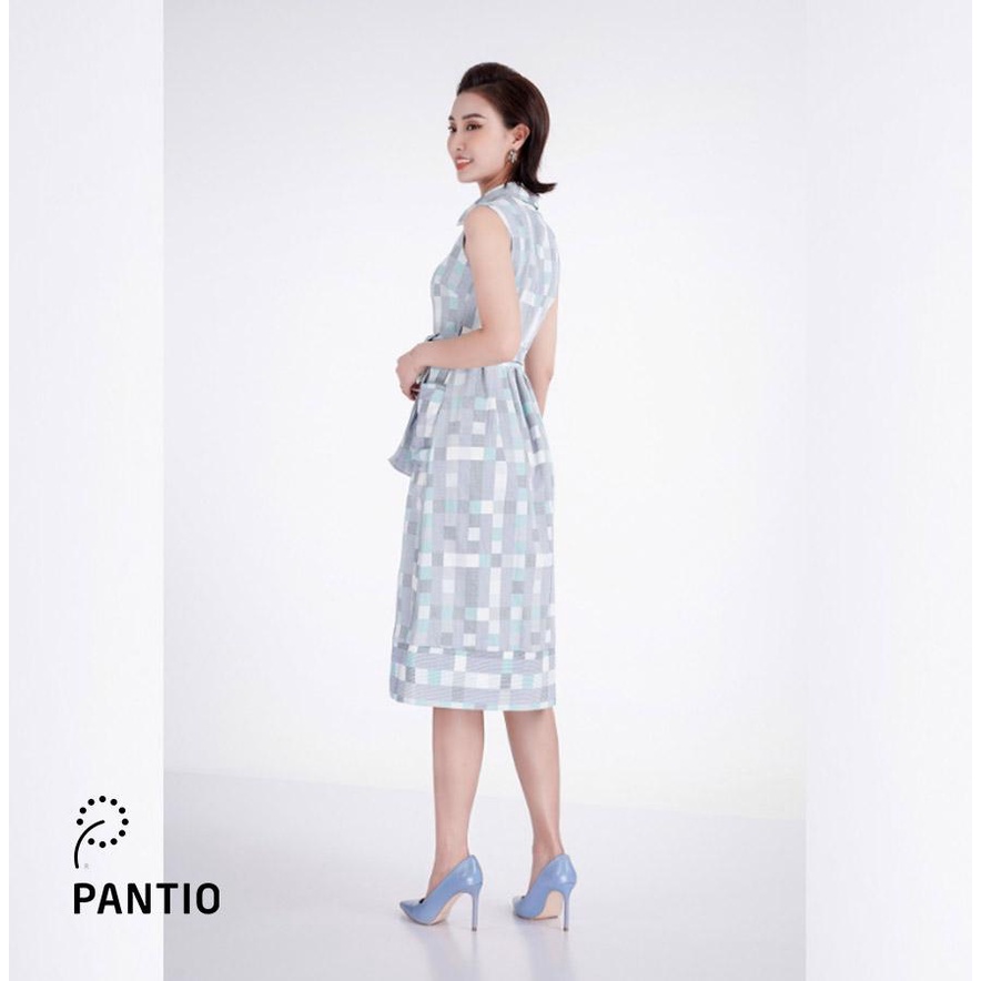 FDC33208 - Đầm công sở họa tiết chất liệu linen cổ đức đai eo - PANTIO