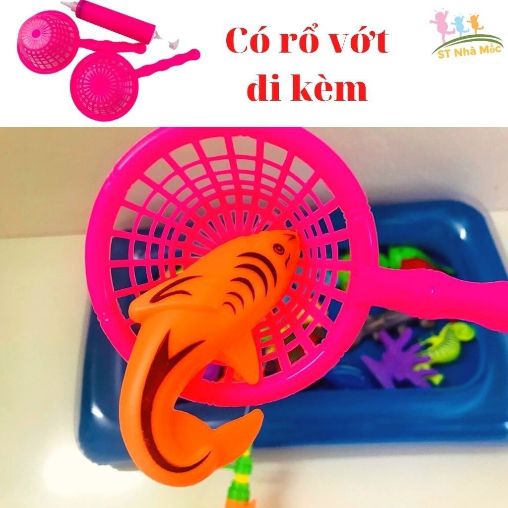 Đồ Chơi Câu Cá Thông Minh - Câu Cá Nam Châm cho bé Tặng Bể Phao kèm 20 sinh vật biển &amp; Rỏ Nhựa - ALOKIDS TB