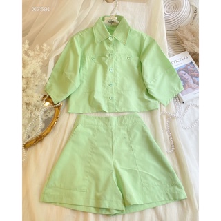 SET ÁO SƠ MI CROPTOP KÈM SHORT