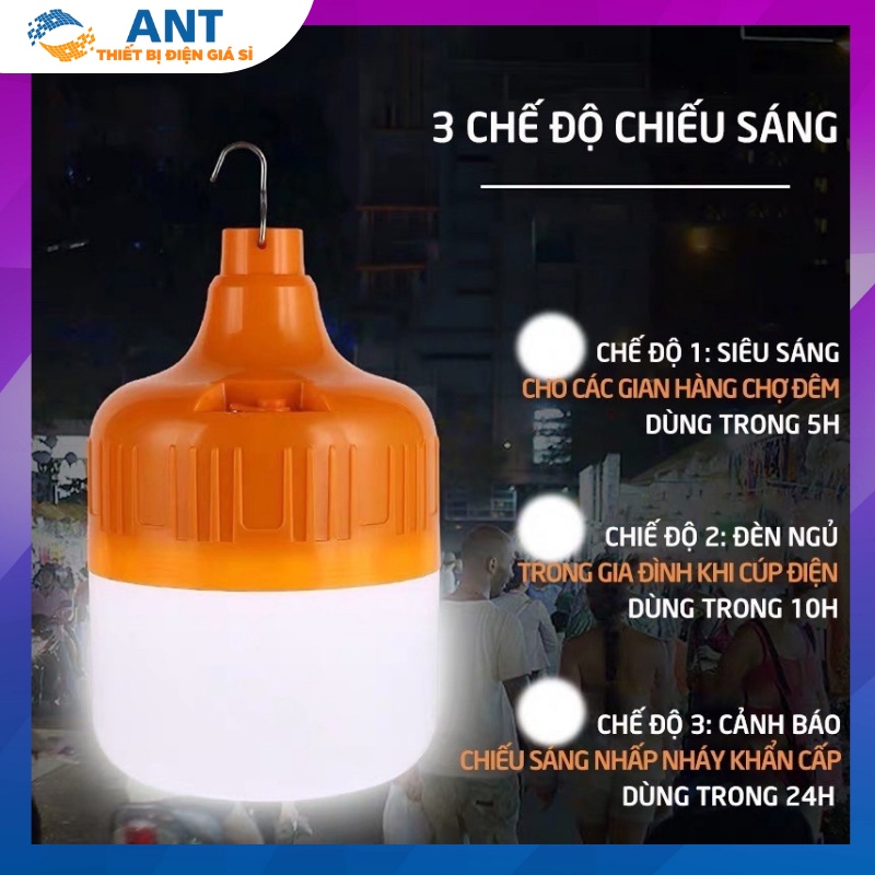 Bóng Đèn Led Trụ Sạc Tích Điện Móc Treo 100W Sáng Liên Tục 4-8h - Bóng Trụ Led Tích Điện Blub 5 chế độ