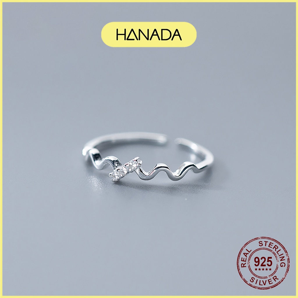 Nhẫn Bạc 925 Hanada Ngón Út zic zac 3 đá freesize tùy chỉnh 0084 M7