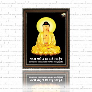 Tranh điện - Tranh phật A Di Đà có đèn- kính cường lực 5mm, công nghệ in UV 3 lớp
