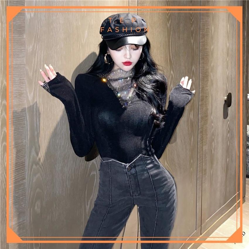 [SIÊU HOT] ÁO THUN DÀI TAY CỔ V ĐÍNH ĐÁ , ÁO GIỮ NHIỆT TRỜI TRANG ĐÍNH ĐÁ PHONG CÁCH TEP FASHION - ADT010