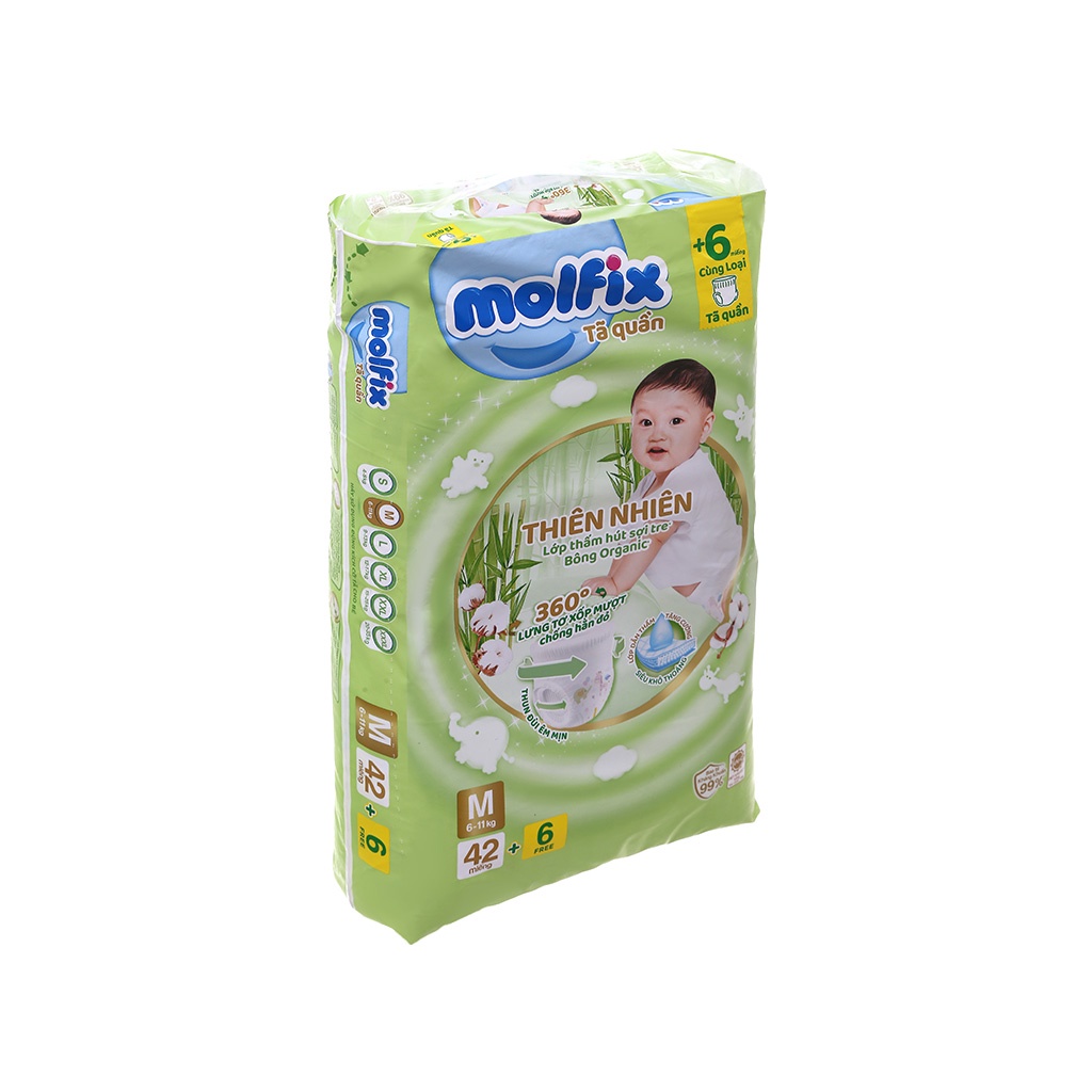 Tã/bỉm quần và dán molfix thiên nhiên jumbo M48,L42,XL38,XXL30,XXXL24