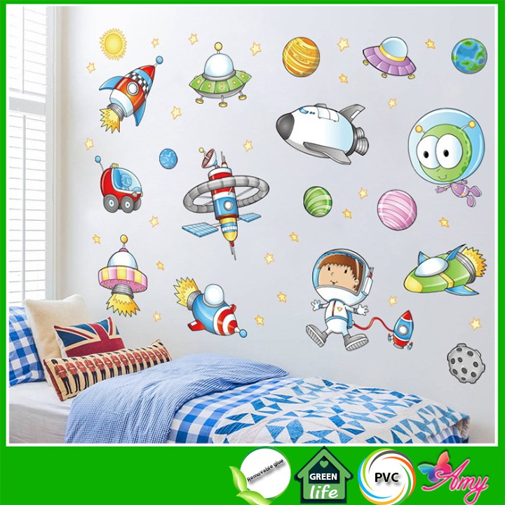 Decal dán tường cho bé trai ⚡ FREESHIP ⚡ Decal vũ trụ, tên lửa trang trí phòng siêu đẹp AmyShop