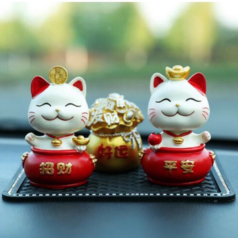 Bộ 02 Chú Mèo Thần Tài Gật Đầu - Lắc Lư Lò Xo Vui Nhộn
