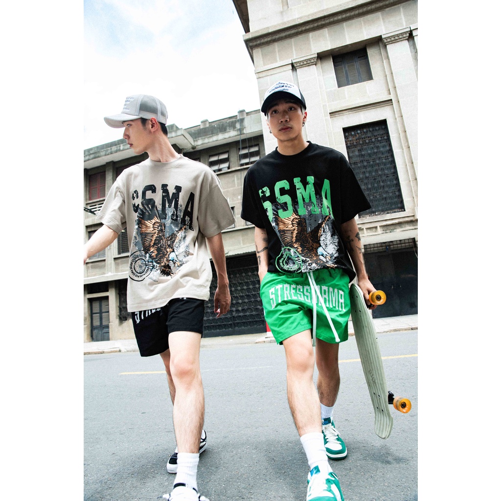 Stressmama quần shorts SSMA CLARITY SHORTS - GREEN màu xanh lá, vải bố 100% cotton form rộng ngắn trên gối