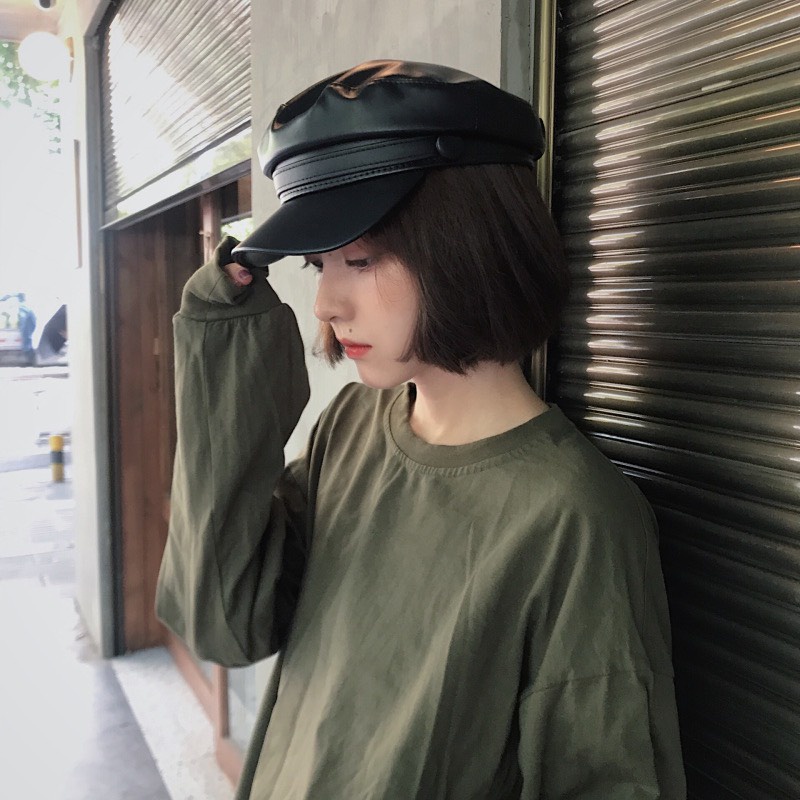 MŨ NỒI BERET HẢI QUÂN BAKER DA PU PHONG CÁCH HÀN QUỐC