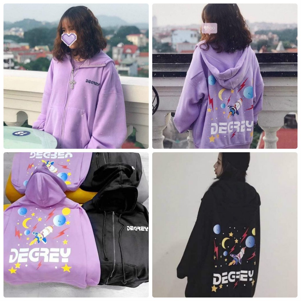 Áo hoodie zip tay thụng dây kéo hành tinh phi thuyền Degrey unisex cryaotic10