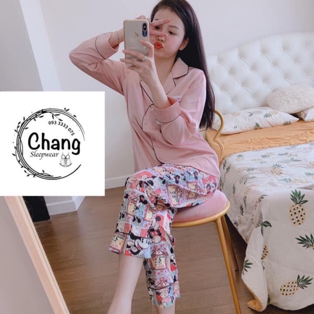 Bộ pijama lụa satin dài tay