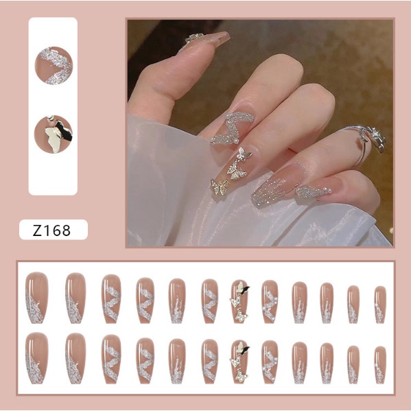 Z151-Z200 Set 24 Móng Tay Giả Đính Đá Phong Cách Pháp
