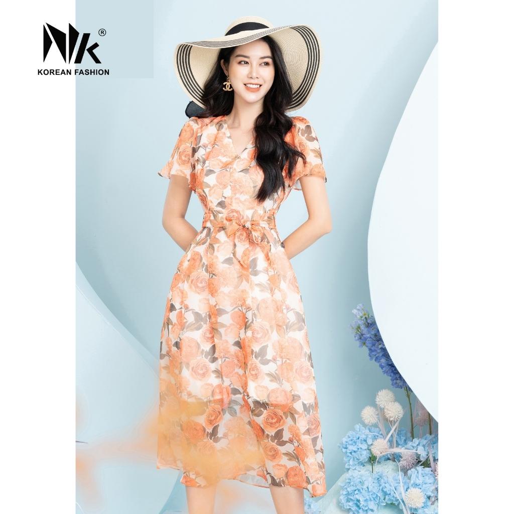 Váy Maxi Hoa Kết Hợp Nơ Cổ NK Fashion Thiết Kế Nhẹ Nhàng, Nữ Tính, Chất Liệu Vải Voan Cao Cấp Mát Mẻ NKDV2203007