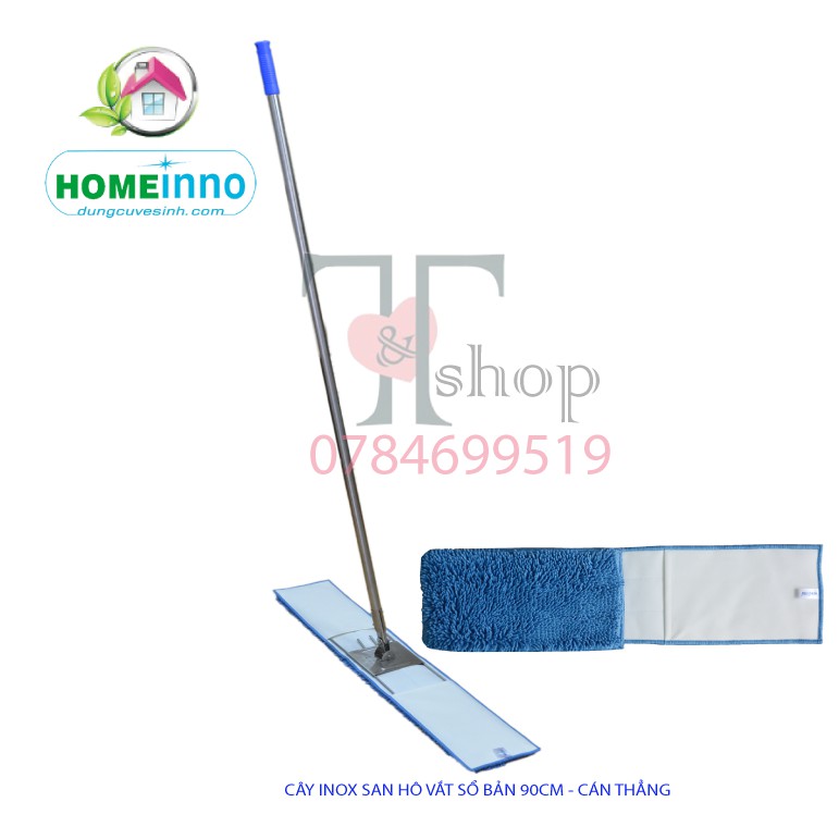 Cây Lau CÁN THẲNG Công Nghiệp Inox Giẻ San Hô 90cm Homeinno Dài 160cm (Có Sẵn Tấm Lau)