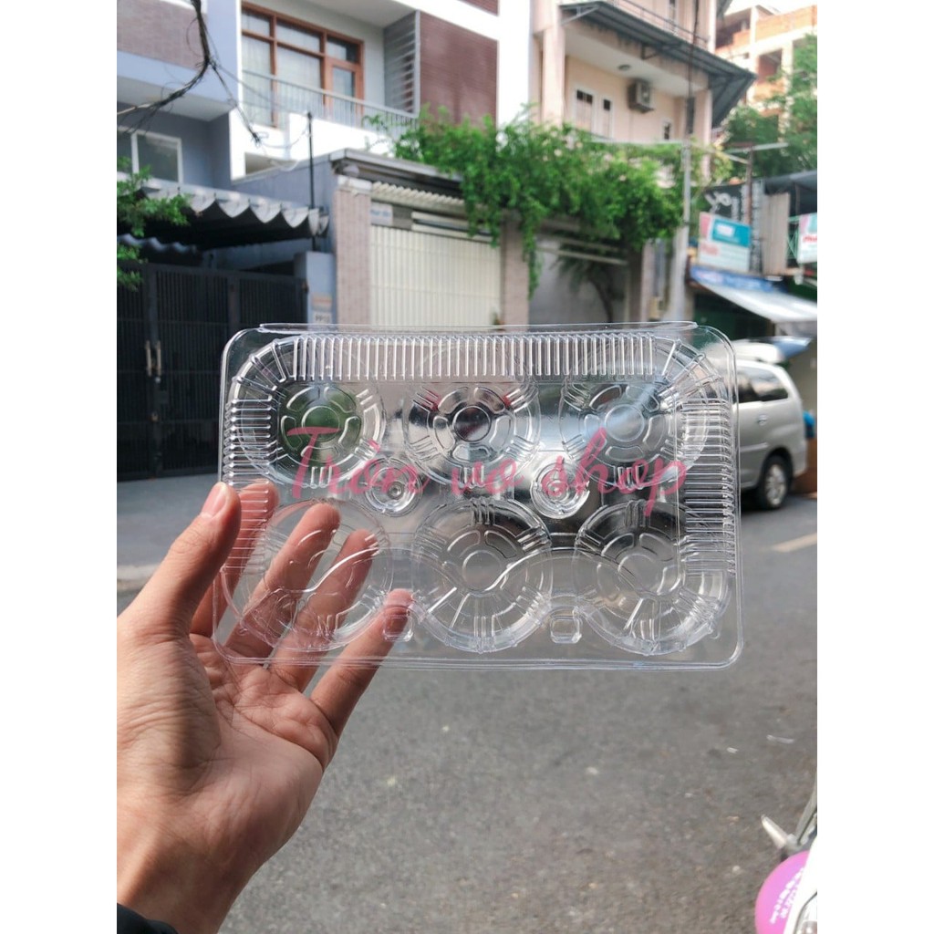 Hộp đựng 6 bánh tart J377 Kích thước: 20.5*13.5*4cm Đường kính mỗi ô tròn: 5.5cm