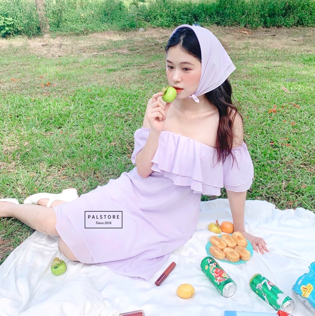 [Mã SKAMSALEP6 giảm 10% tối đa 100K đơn 150K] Đầm trễ vai 2 lớp + TẶNG KÈM SCRUNCH ( chun buộc tóc vải ) | BigBuy360 - bigbuy360.vn