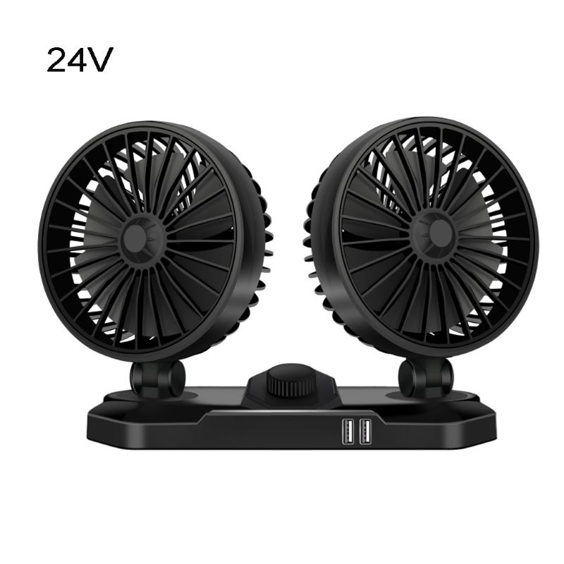 Quạt làm mát xe hơi hai đầu 12V/24V xoay 360 độ tiếng ồn thấp sạc USB