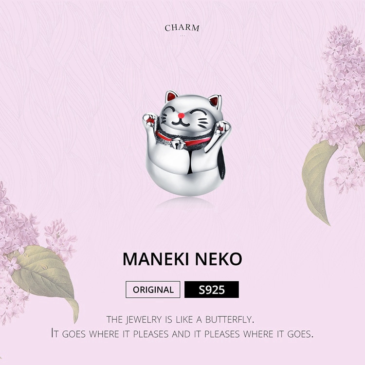 Hạt charm Bamoer hình chú mèo may mắn phong cách Nhật Bản đáng yêu | BigBuy360 - bigbuy360.vn