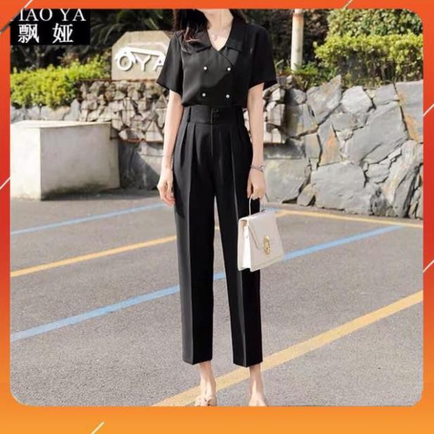 Quần Baggy cạp cao nữ phối 3 cúc bản to cực tôn dáng - chất tuyết mưa màu đen - kem mặc đi làm công sở học đều đẹp | BigBuy360 - bigbuy360.vn