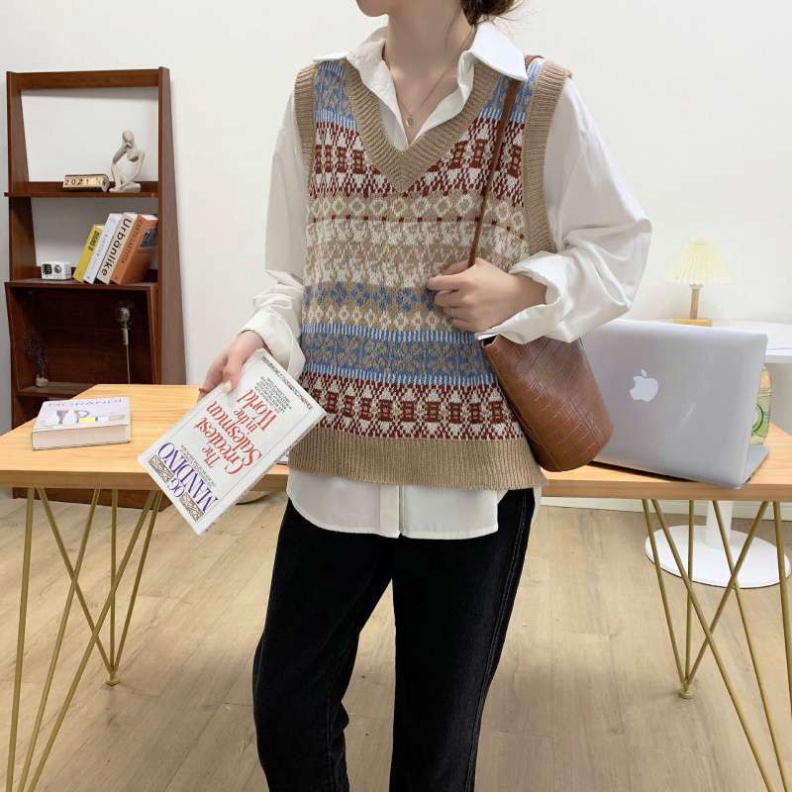 Áo gile len nữ thổ cẩm dáng rộng thu đông hottrend 2021 A453 Noiyxanh nội y xanh chất len quảng châu