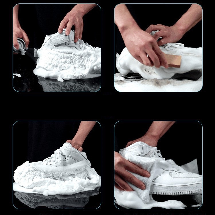 Bộ kit CAO CẤP vệ sinh giày Sneaker Cleaning, bình xịt bọt tuyết giặt giày 4 món kèm bàn chải, khăn lau sạch