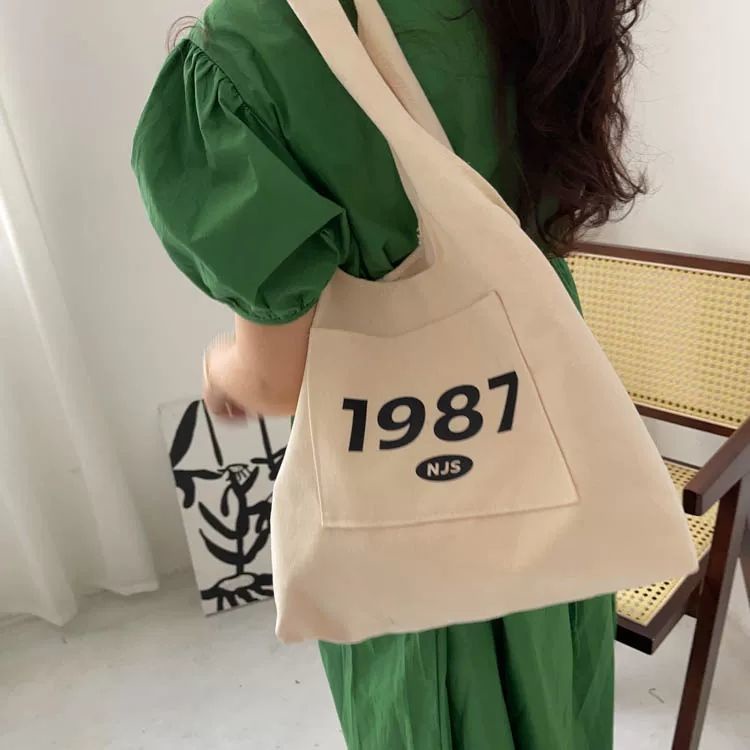 Túi Xách Đeo Vai Bằng Vải Canvas In Chữ Phong Cách Mới Dành Cho Nữ