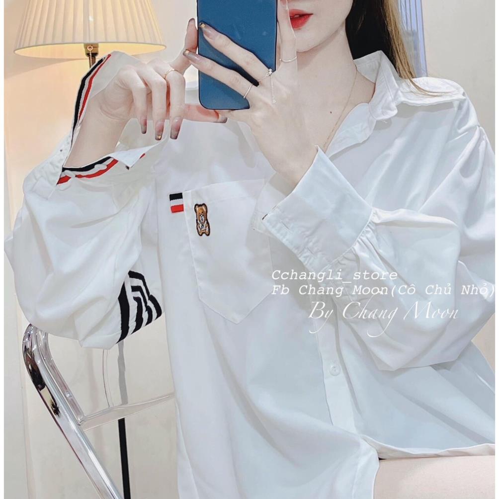 Áo Sơ Mi Nữ  3 Sọc Tay Dày Mịn Thoáng Mát Thiết Kế Thời Trang