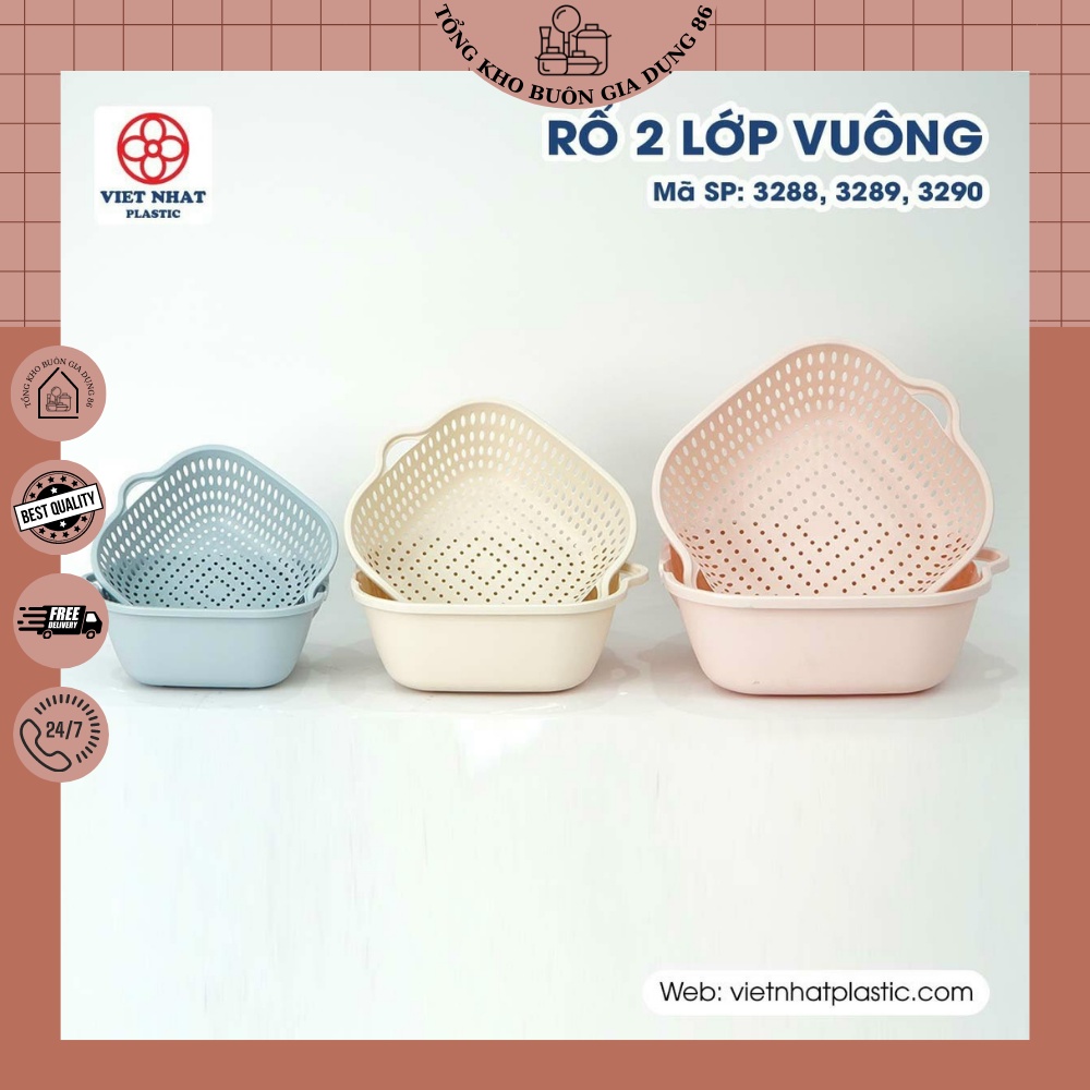 Bộ Thau Rổ Vuông 6 Món Việt Nhật, Bộ rổ kèm chậu hứng nước rửa rau củ đựng hoa quả trái cây3288+3289+3290