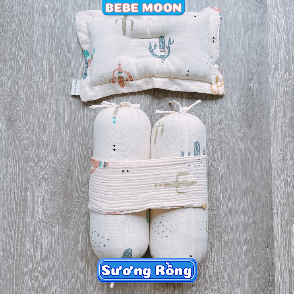 Gối Chặn, Gối Chống Lõm Đầu BeBe Moon chất liệu Vải Xô Muslin Oragnic, Ruột Bông Gòn 4D Không Sụp Lún