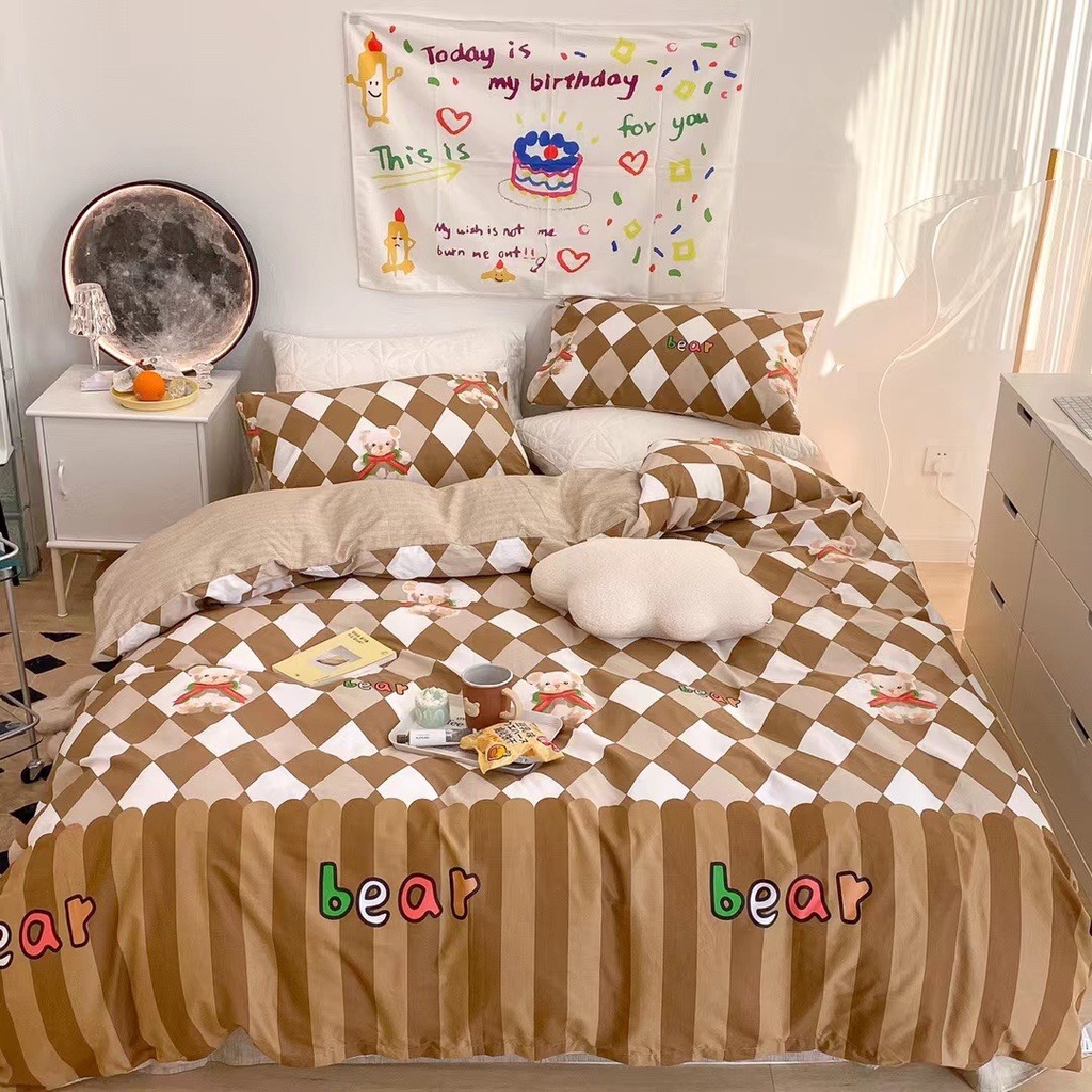 Bộ Chăn Ga Gối Cotton Living 100% Hoa Lá Họa Tiết Ngộ Nghĩnh Cho Bé