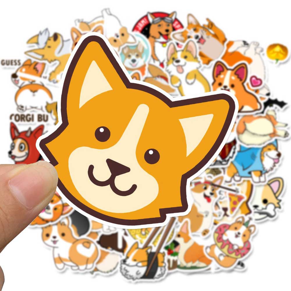Bộ 50 Hình Dán Trang Trí Hình Chú Chó Corgi Dễ Thương