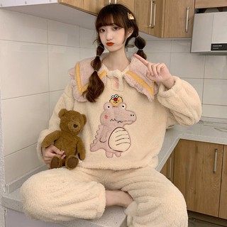 Bộ đồ ngủ nỉ bông khủng long nhỏ ngọt ngào và dễ thương