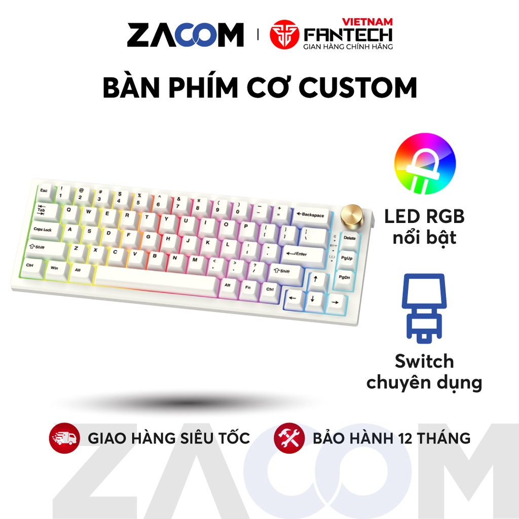 Bàn phím cơ custom FANTECH MK858 MAXFIT67 LED RGB Tháo lắp hotswap - Switch Kailt box white/ Gateron milky yellow