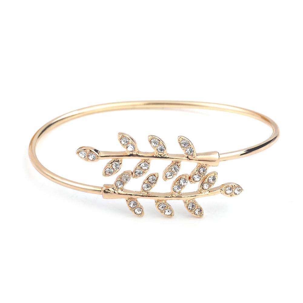 Leaf Open Bangles Bracelets Rose Gold Silver Color Women Jewelry