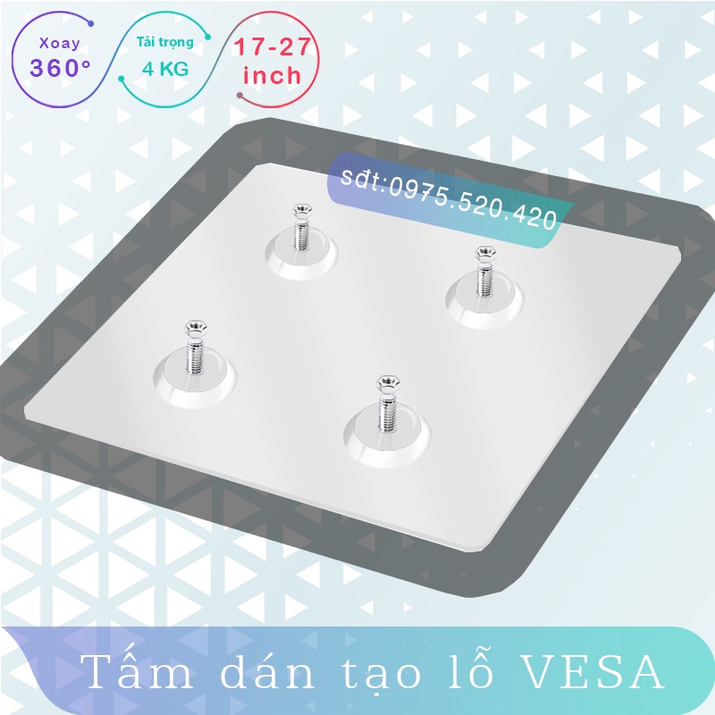 Tấm dán tạo lỗ VESA - Keo 3M siêu chắc - Dùng cho màn hình không có lỗ ốc [17-27inch] [Tối đa 4kg]