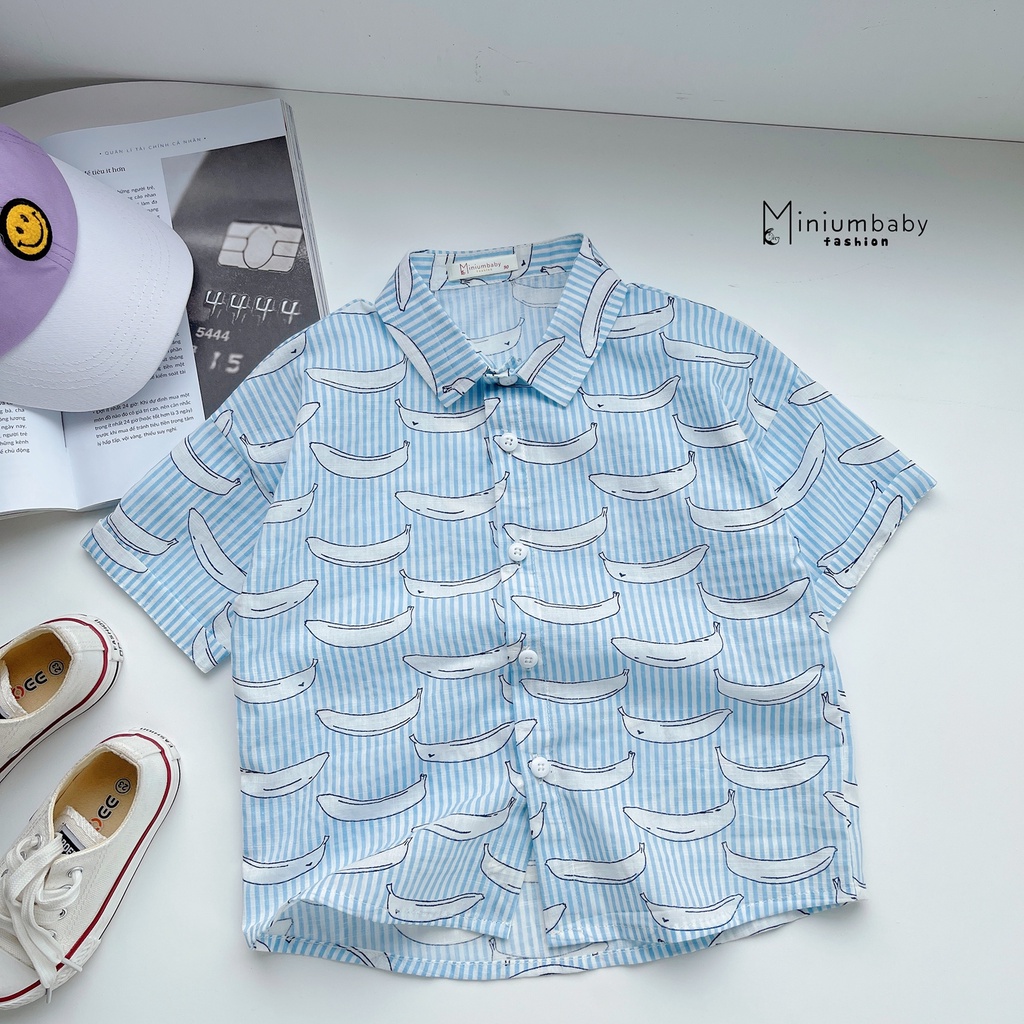 Áo sơ mi cộc tay/ tay lỡ cho bé mặc mùa hè, họa tiết bé trai, bé gái họa tiết ô tô, trái cây miniumbabyfashion A1212
