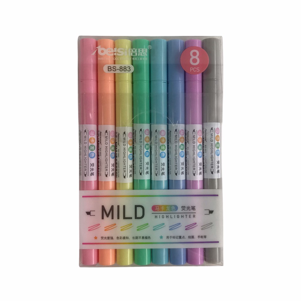 Vĩ 8 Bút Highlighter Pastel Mild BS-883