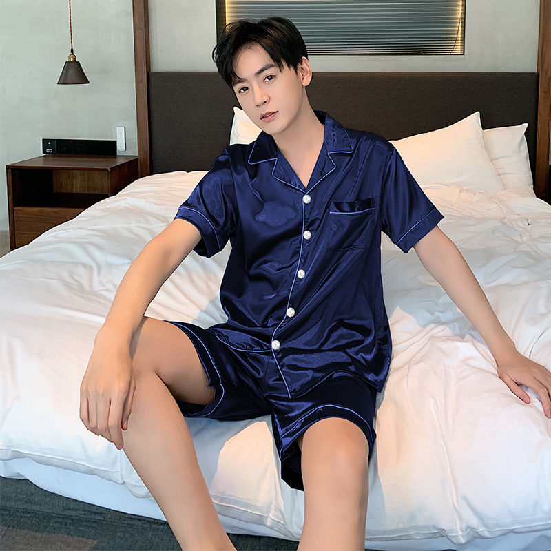 Bộ đồ ngủ Pajamas tay ngắn vải lụa lạnh size lớn thời trang cho nam