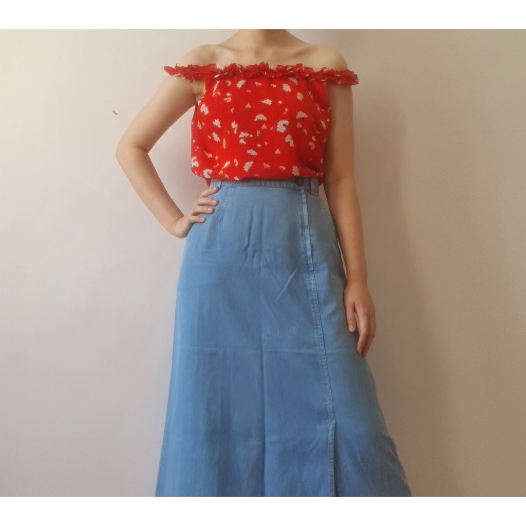 Chân váy midi jeans dáng chữ A vintage Nhật - Em và nắng