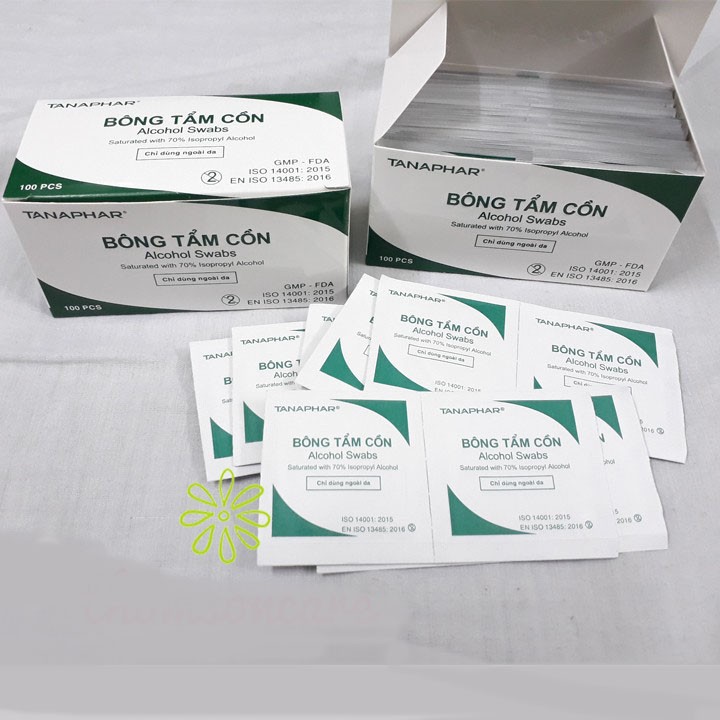 Hộp 100 bông tẩm cồn ALCOHOL SWABS sát khuẩn, sát trùng