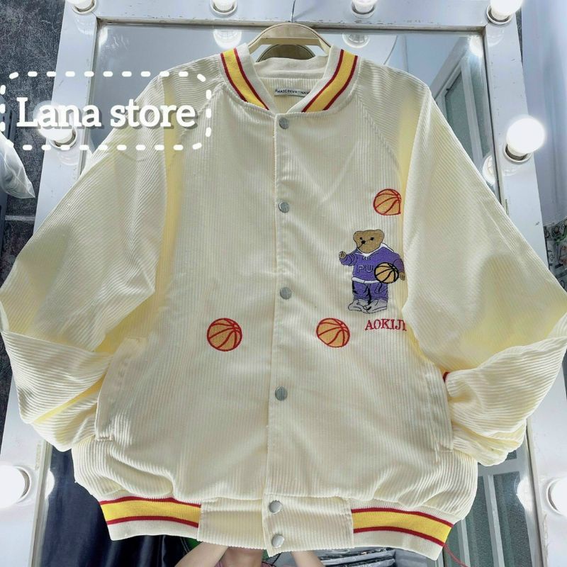 Áo Khoác Bomber Bóng Chày Thêu Gấu Nỗi