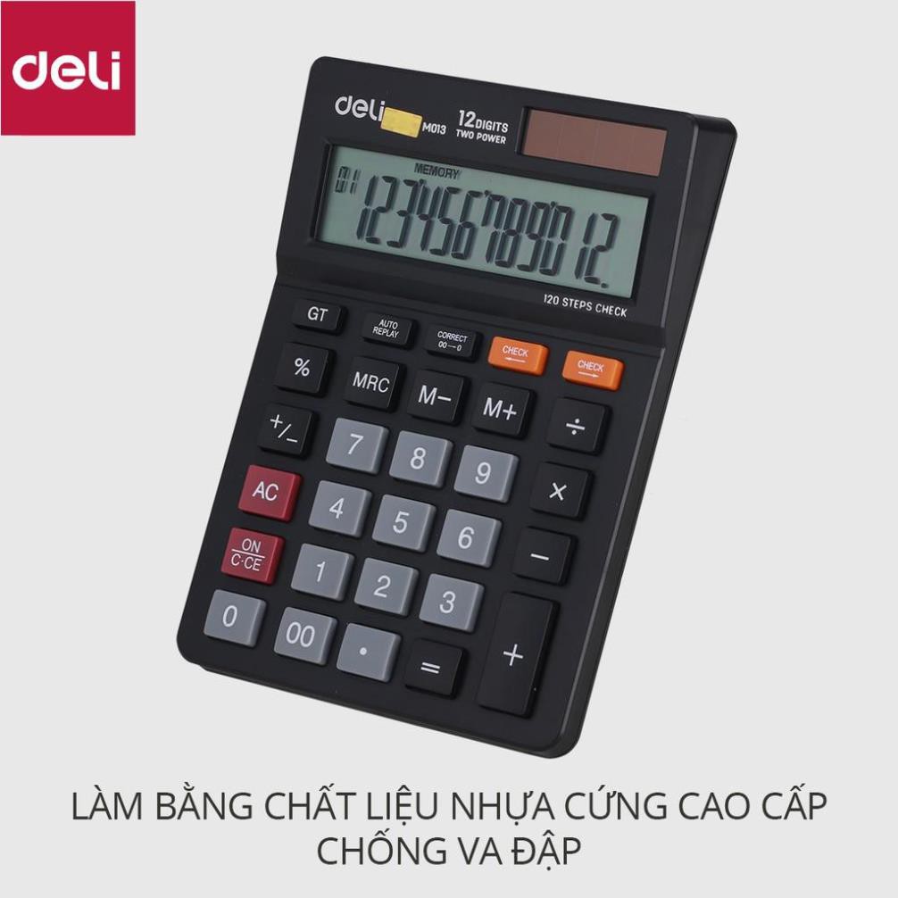 Máy tính cầm tay để bàn Deli - Màn hình LCD, pin mặt trời - Đen - 1 chiếc - EM01320 [Deli]