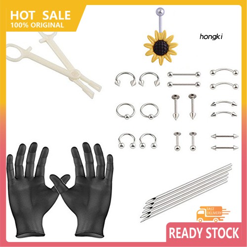 (Hàng Mới Về) Bộ Dụng Cụ Xỏ Khuyên Cơ Thể Chuyên Nghiệp Bằng Thép Không Gỉ