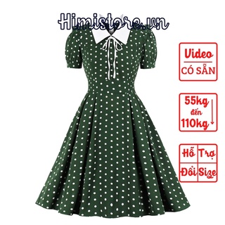 [CÓ SẴN] ĐẦM BIG SIZE NỮ CÔNG SỞ CHỮ A NỀN XANH LÁ HỌA TIẾT CHẤM BI- HIMISTORE - HM353
